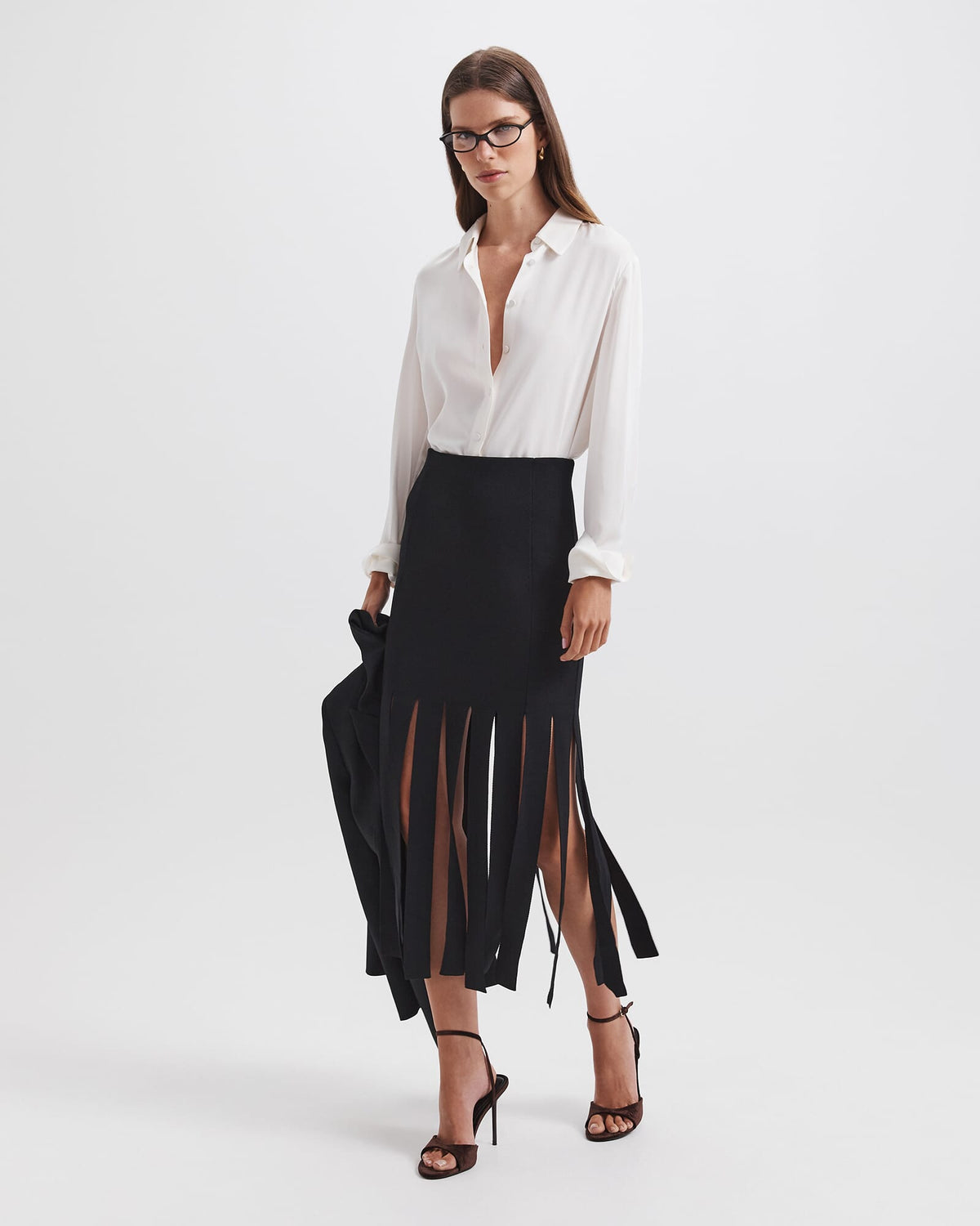 Mia Milano Panel Fringe Skirt