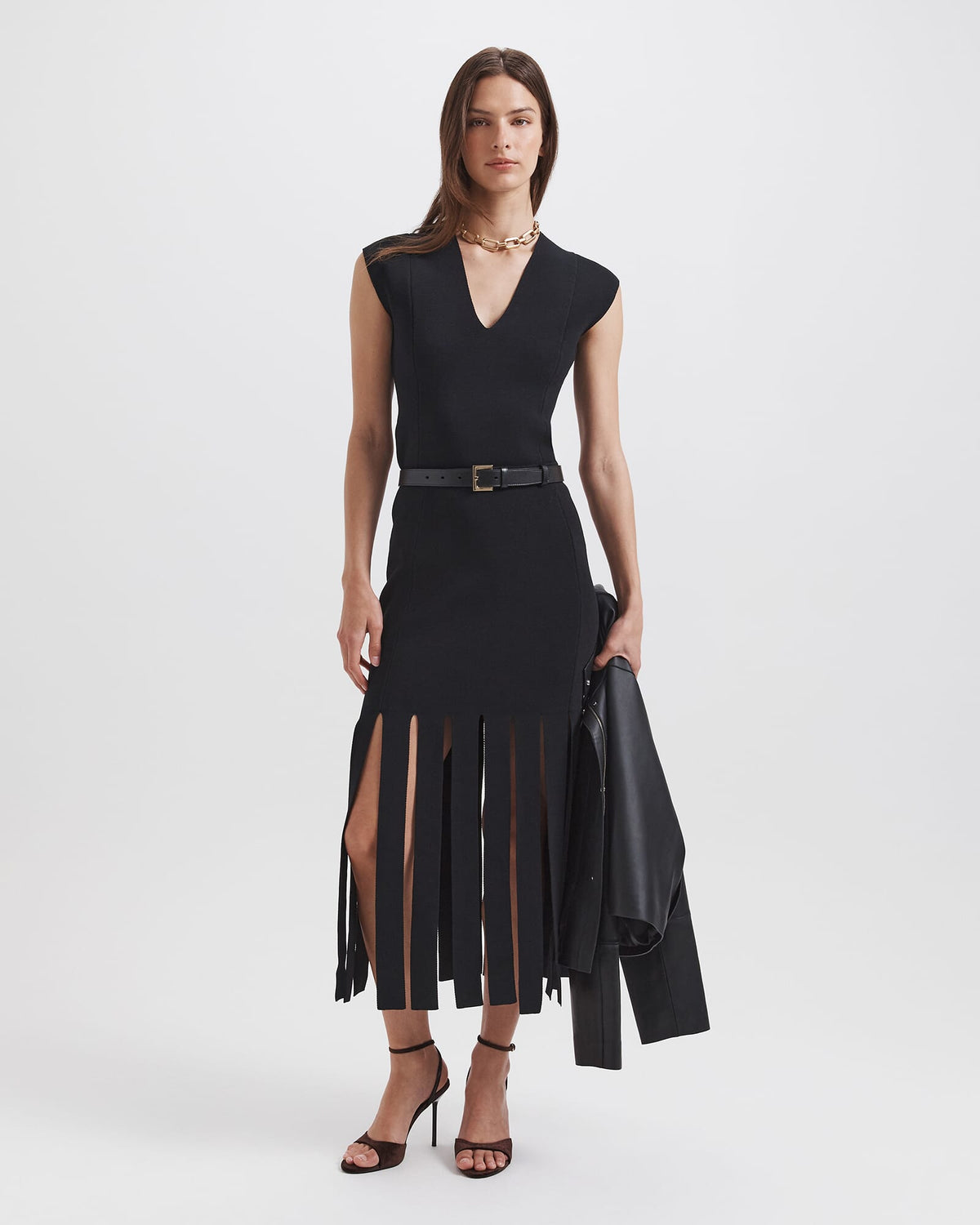 Mia Milano Panel Fringe Skirt