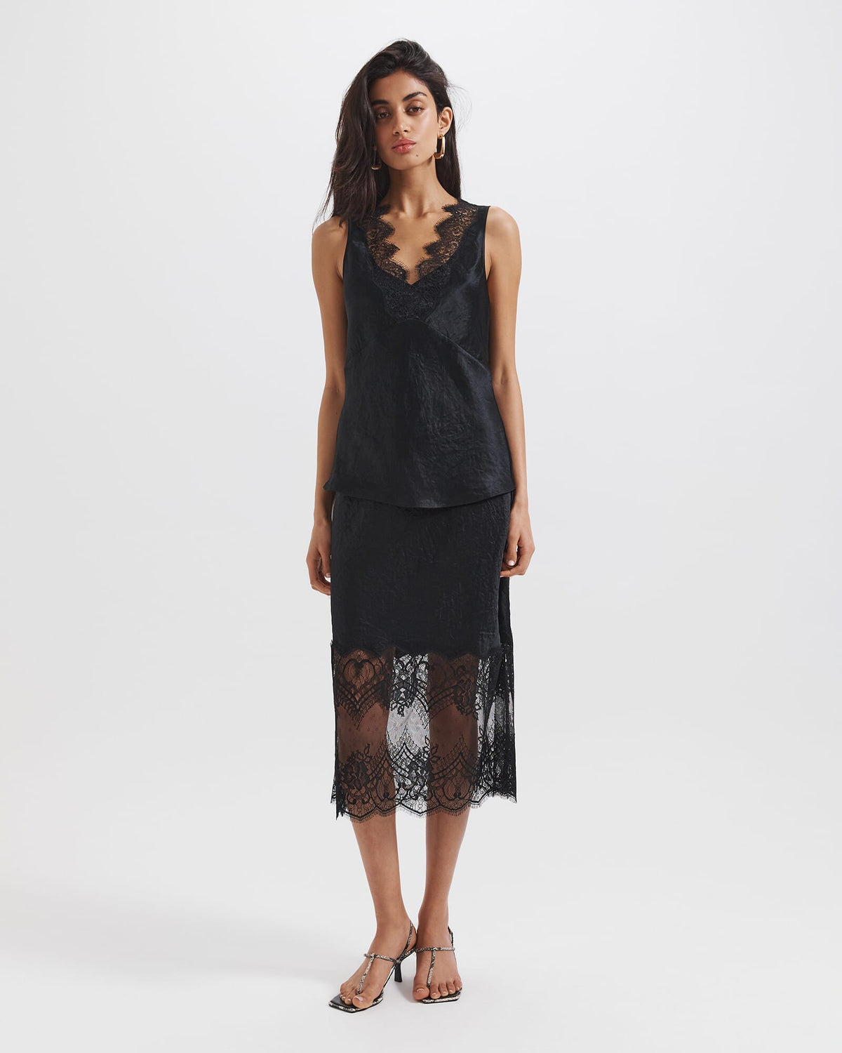 Ivana Crinkle Lace Detail Tank