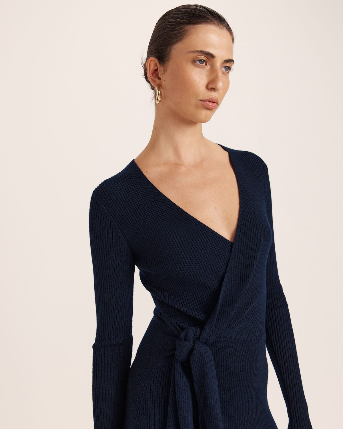 Elle Wool Blend Wrap Knit Dress