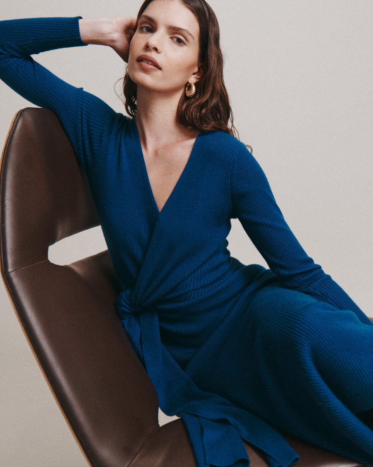 Elle Wool Blend Wrap Knit Dress