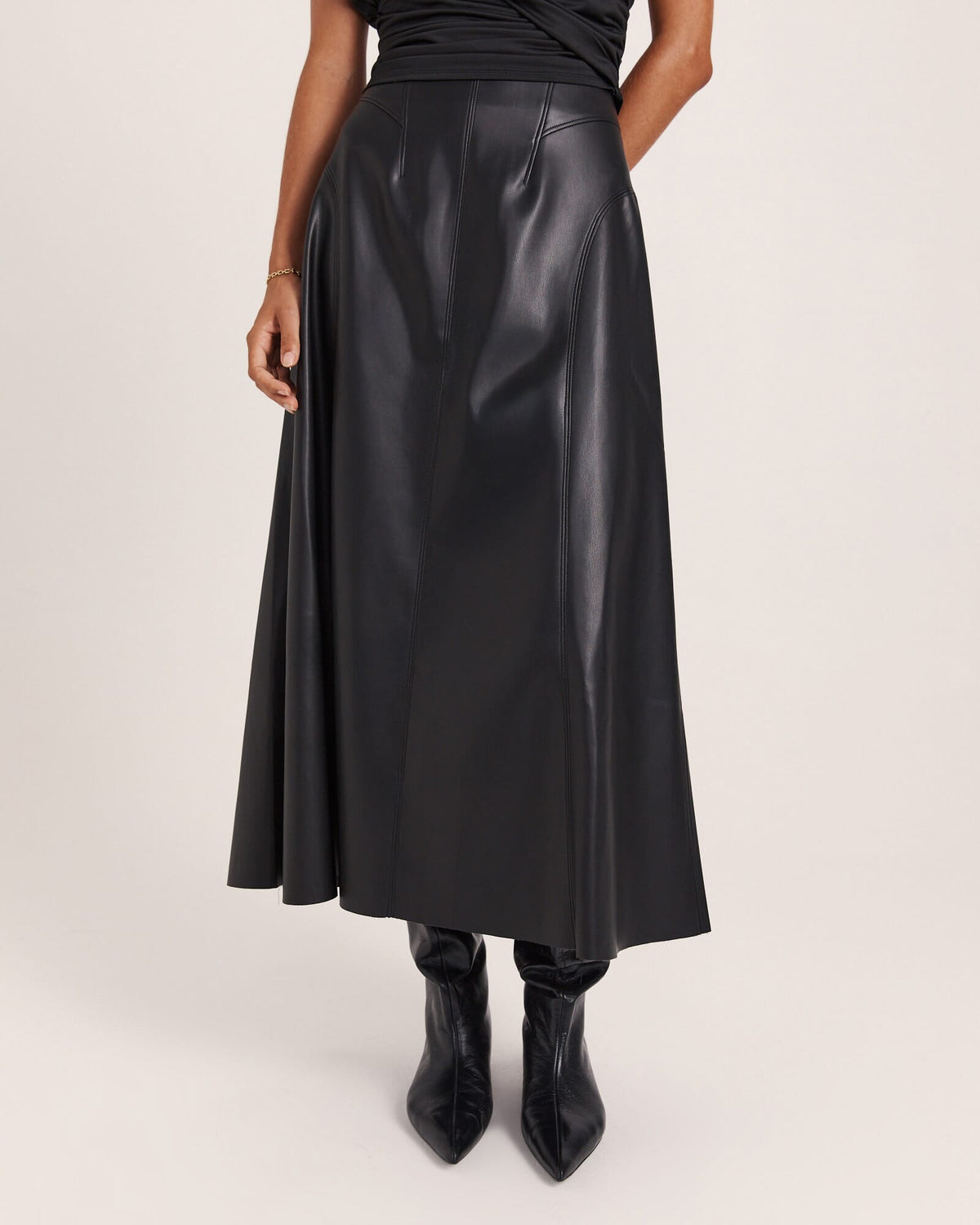 Viv Faux Leather Fluted Skirt