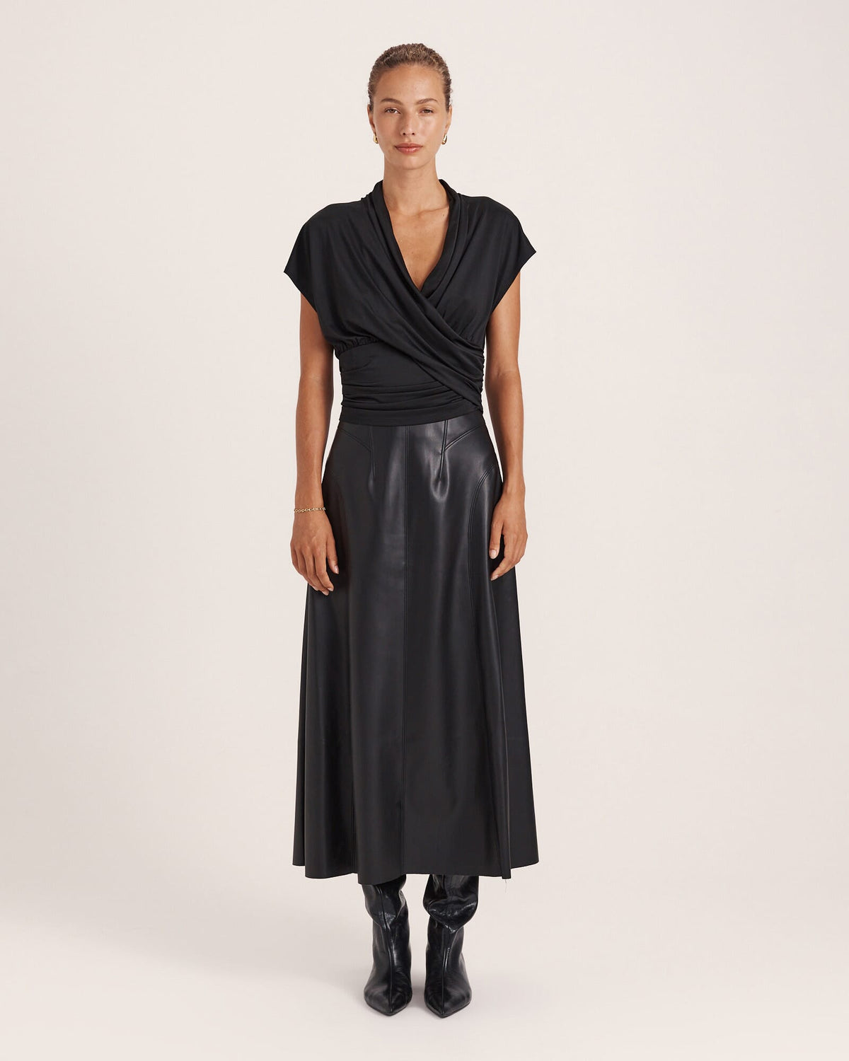 Viv Faux Leather Fluted Skirt