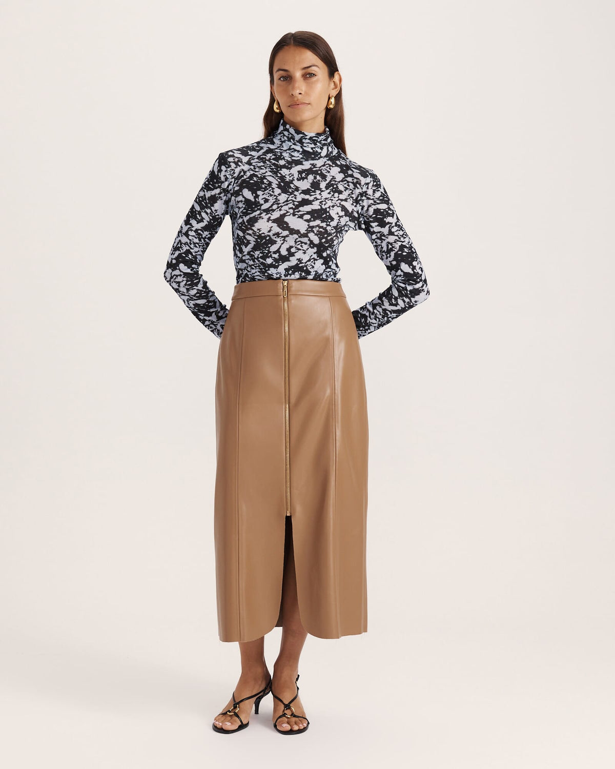 Viv Faux Leather Zip Front Skirt