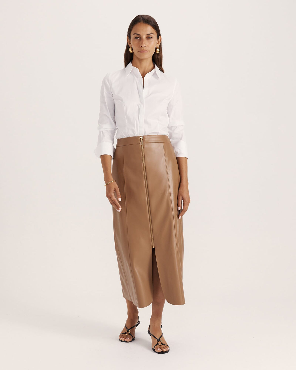 Viv Faux Leather Zip Front Skirt