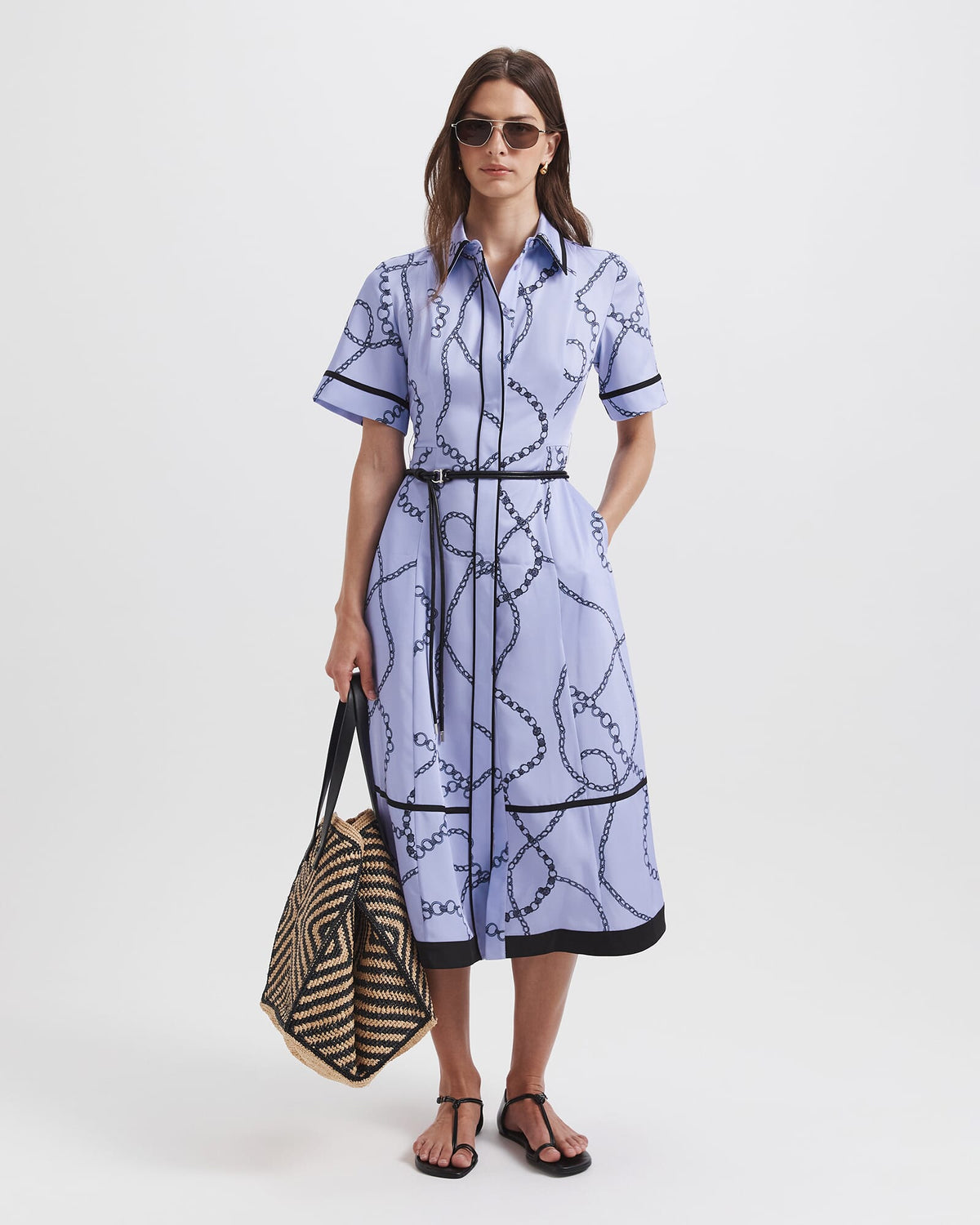 Chain Twill Belted Midi Dress