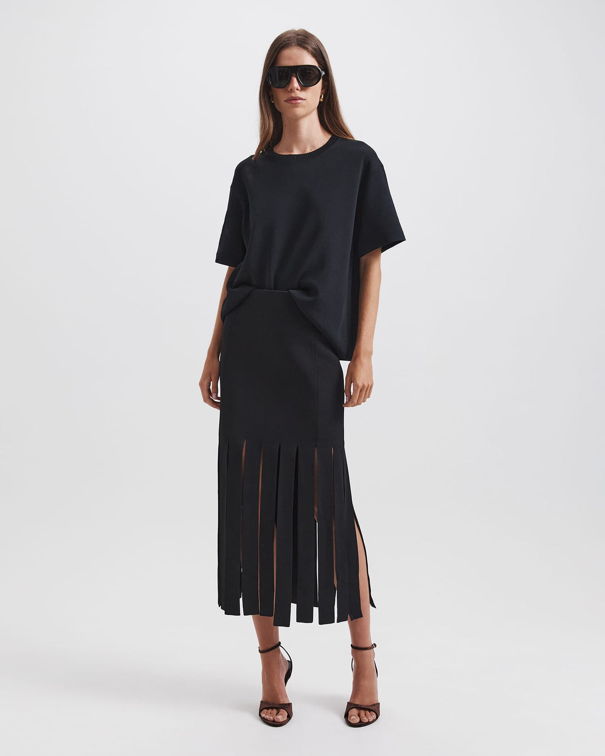 Mia Milano Panel Fringe Skirt