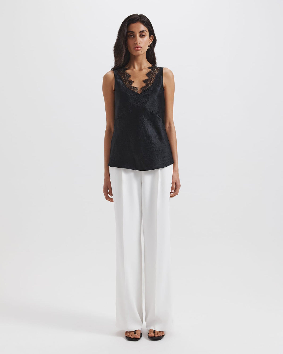 Ivana Crinkle Lace Detail Tank