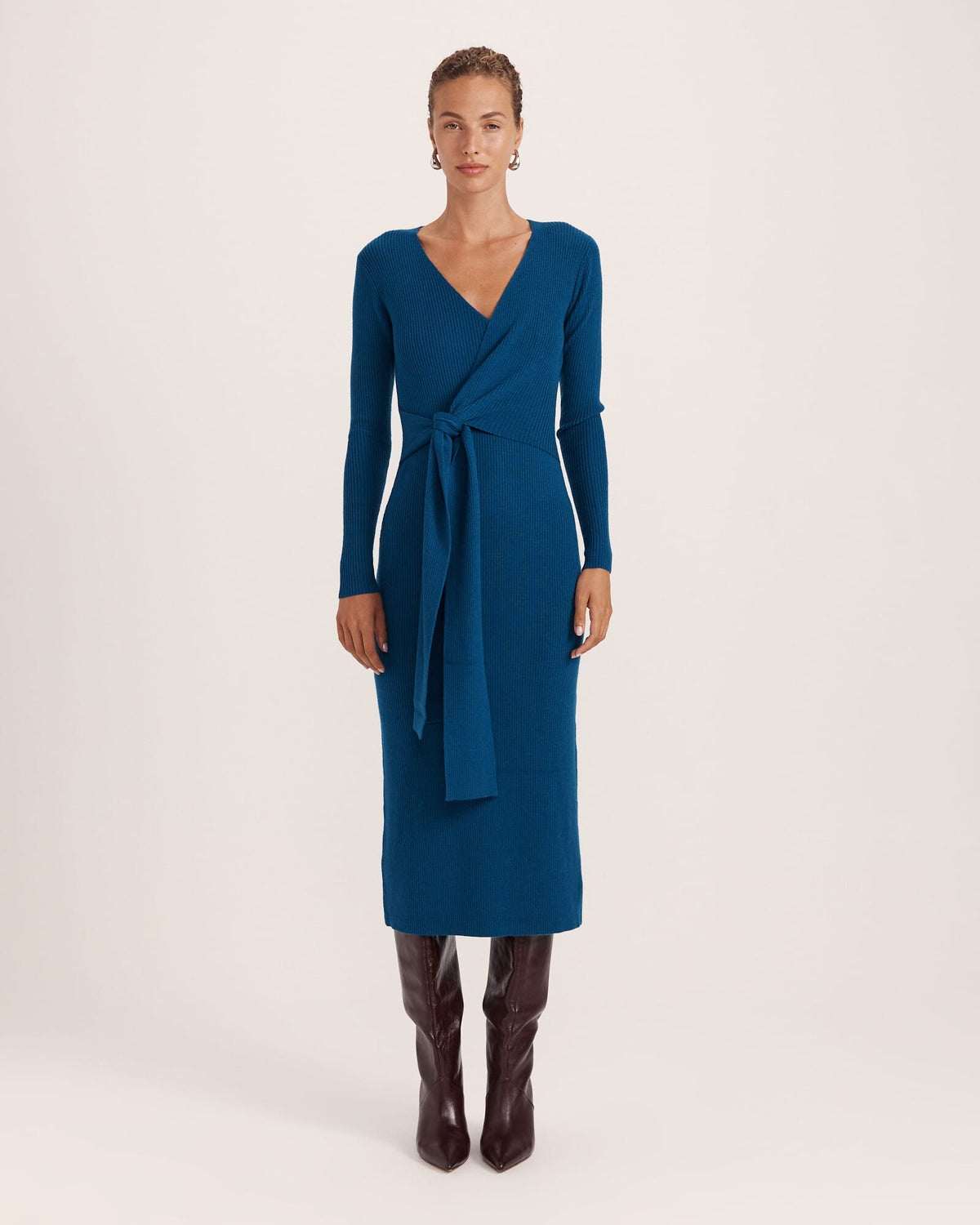Elle Wool Blend Wrap Knit Dress