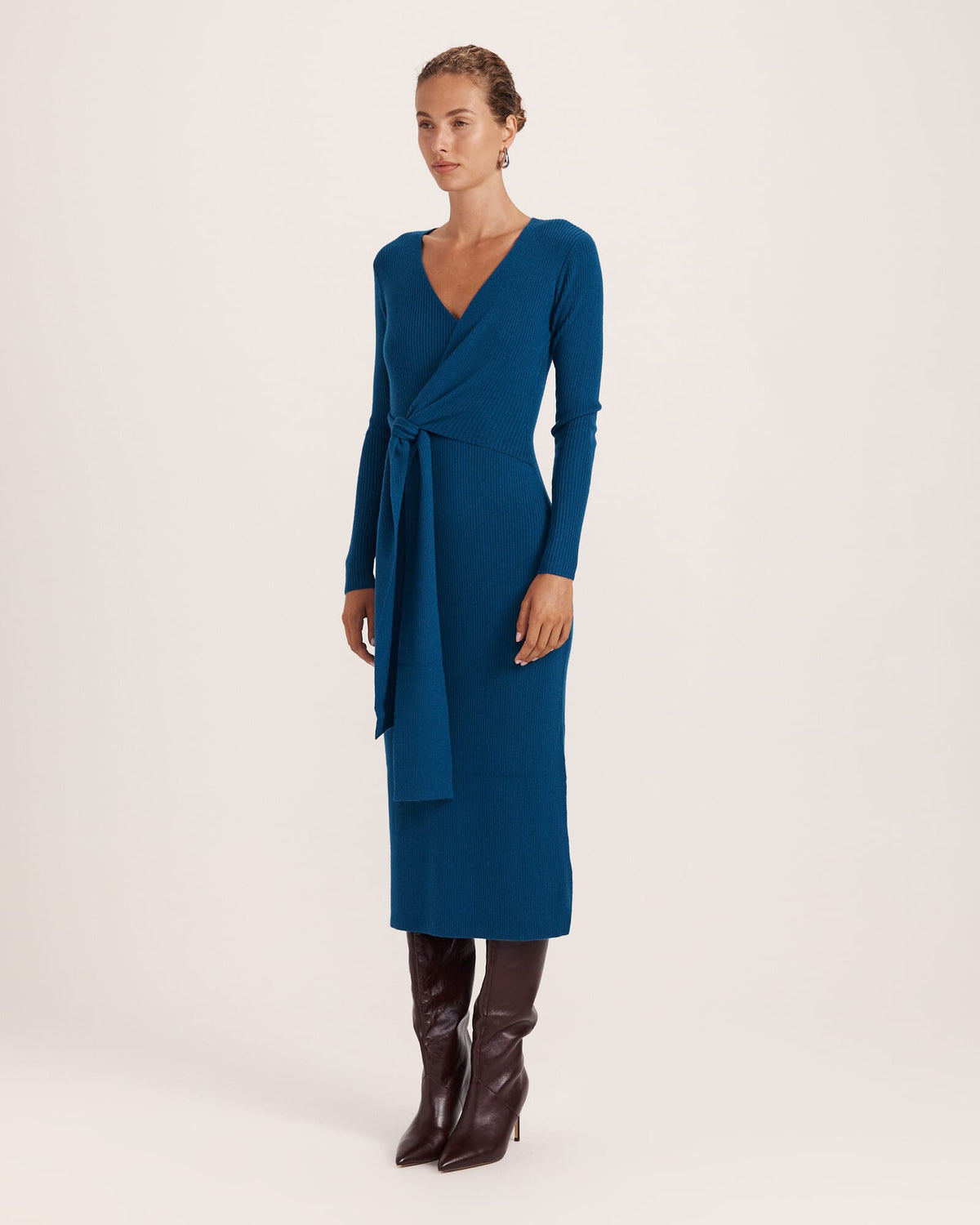 Elle Wool Blend Wrap Knit Dress