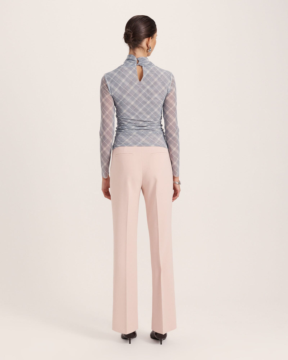 Astrid Check Mesh Long Sleeve Top