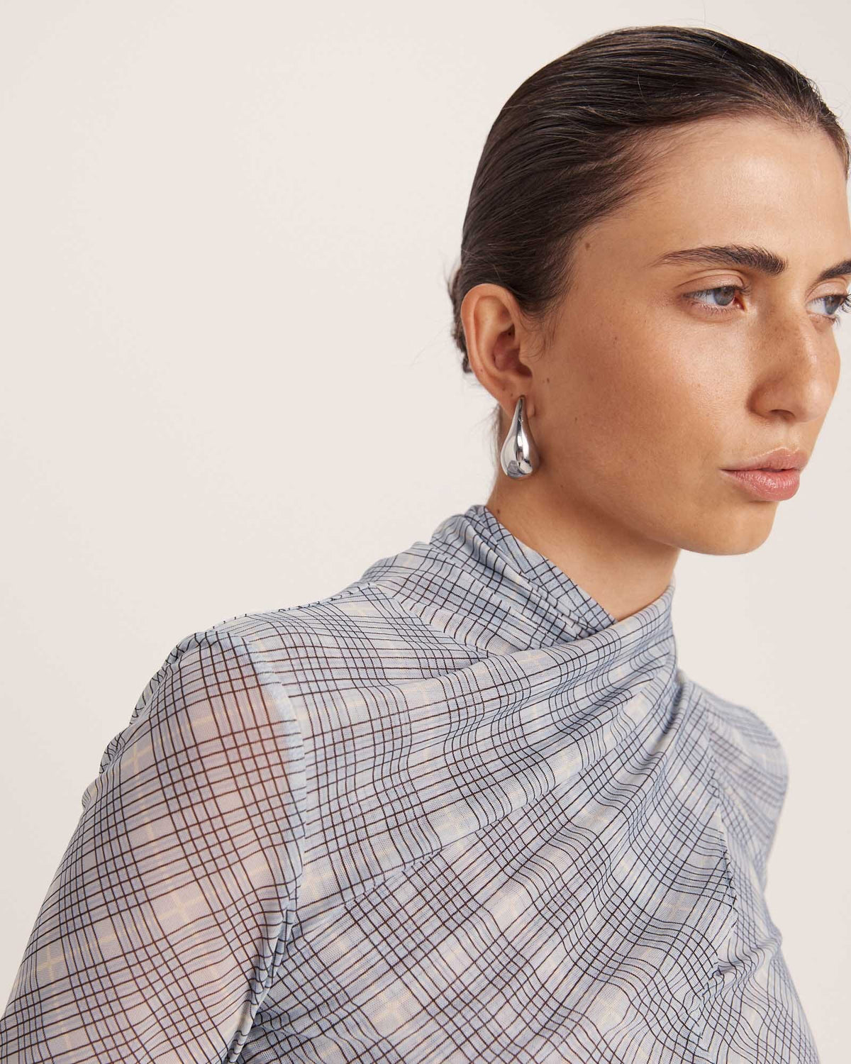 Astrid Check Mesh Long Sleeve Top