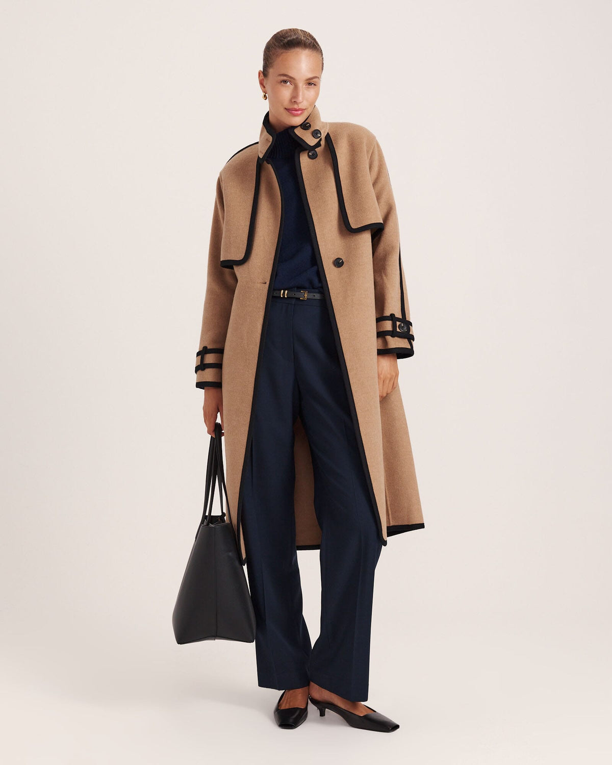 Kayla Wool Contrast Long Coat