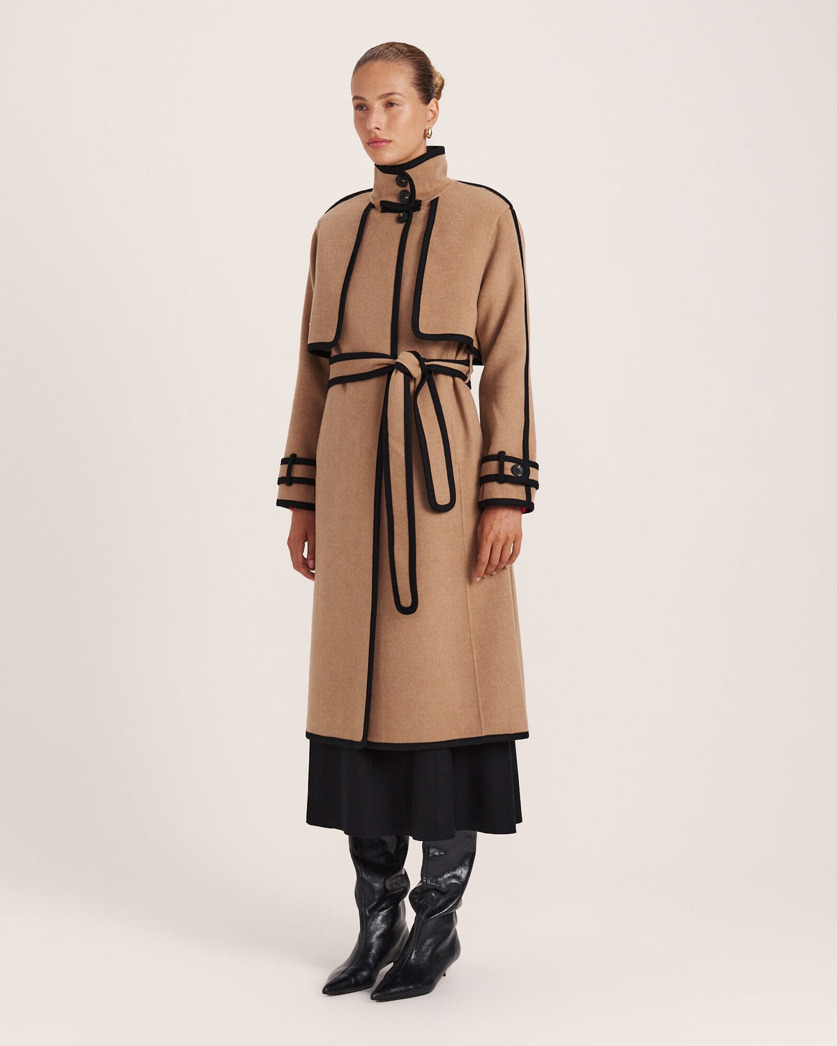 Kayla Wool Contrast Long Coat