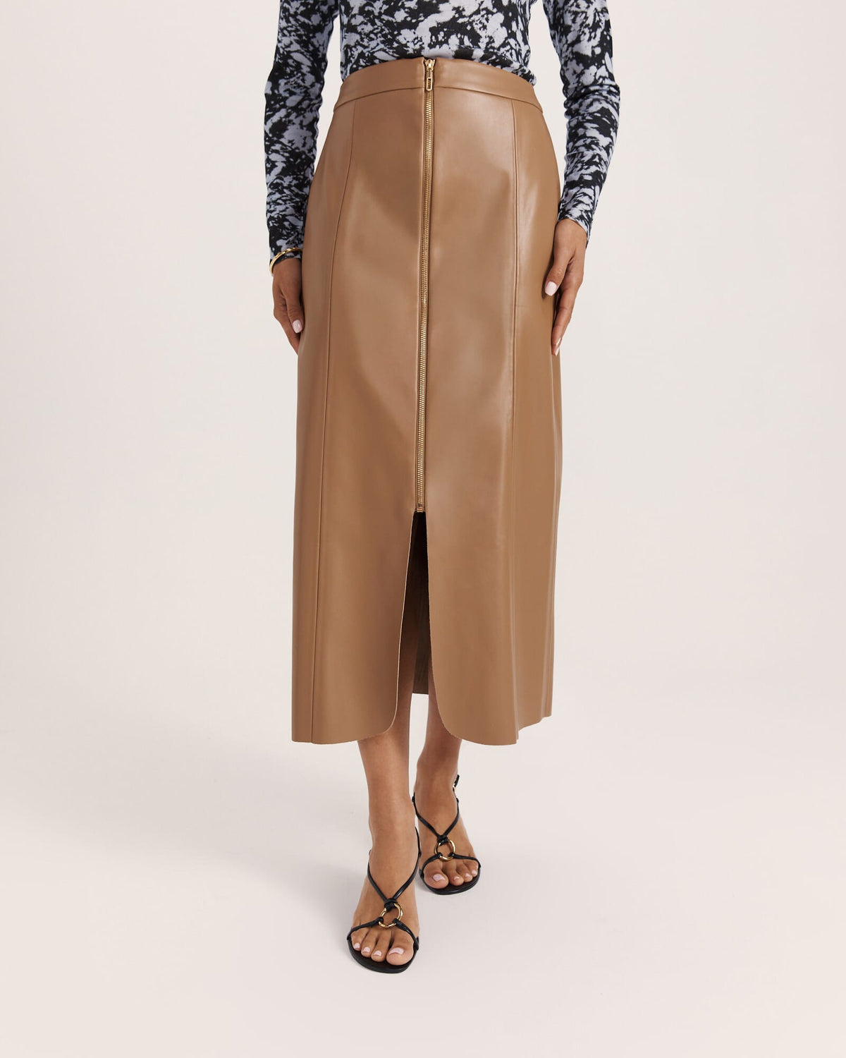 Viv Faux Leather Zip Front Skirt