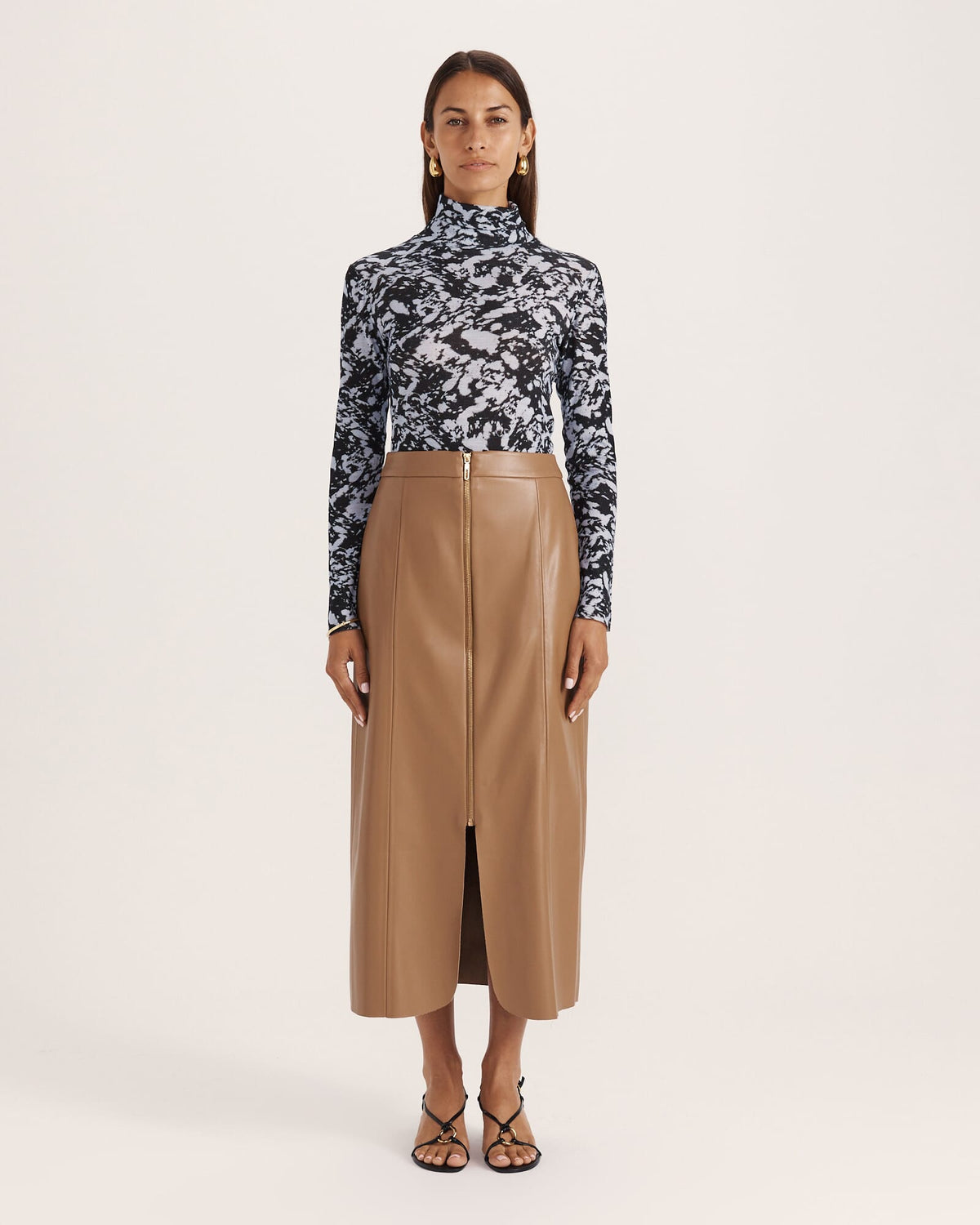 Viv Faux Leather Zip Front Skirt