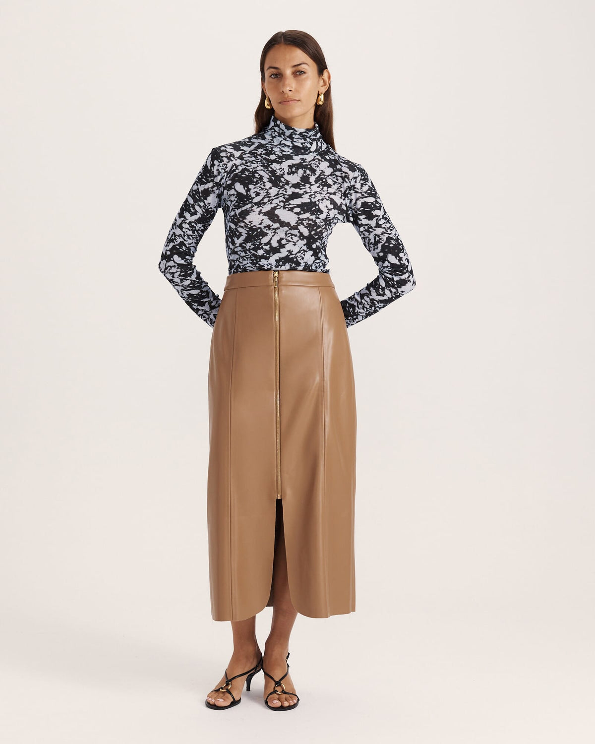 Viv Faux Leather Zip Front Skirt